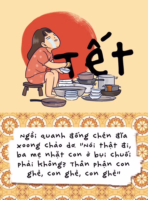 Năm nào cũng vậy, mỗi lần ăn Tất niên xong số phận cũng phải em quay cuồng trong mơ hồ cùng đống chén đĩa.