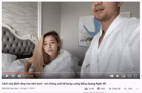 Tuy nhiên, theo tìm hiểu thực chất, đoạn clip 1p57s của Lương Bằng Quang - Ngân 98 lan truyền chỉ là một phân đoạn cắt ra từ Vlog du lịch cũ của cặp đôi vào năm 2019.