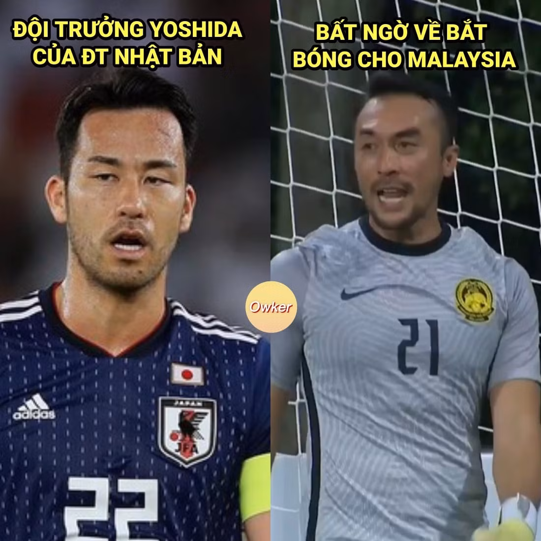Sự giống nhau giữa hậu vệ Yoshida của Nhật Bản và thủ môn Farmi của Malaysia được netizen chỉ ra.