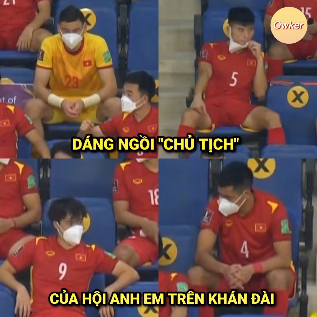 Chưa được vào sân thi đấu, các cầu thủ đội tuyển Việt Nam rất biết cách khiến truyền hình Ả Rập Xê-út phải chú ý với dáng ngồi chuẩn "chủ tịch".