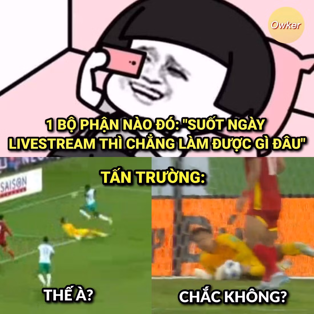 Nhưng pha bắt bóng chính xác của Tấn Trường khẳng định lại với 1 bộ phận nào đó trên mạng xã hội suốt ngày chê bai anh chỉ biết livestream và chơi TikTok.