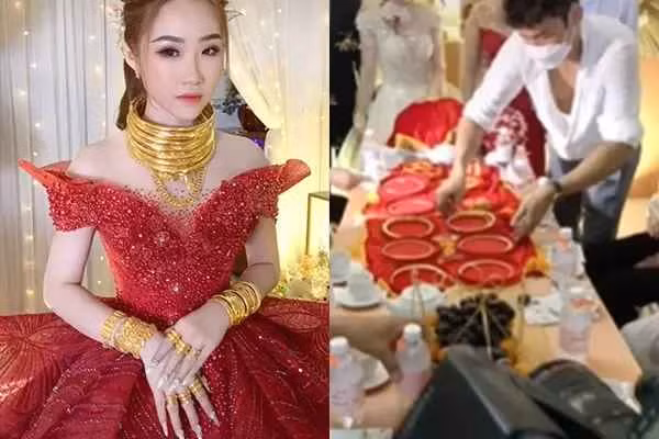 Một cô dâu tên Huỳnh Mai đeo vàng kín người trong ngày lấy chồng.
