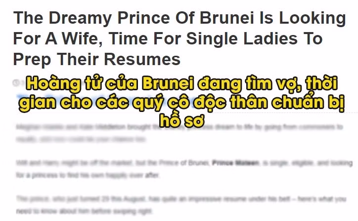 Mới đây, trên mạng xã hội bất ngờ xuất hiện thông tin về việc hoàng tử Brunei - Abdul Mateen đã đăng thông tin tuyển vợ.