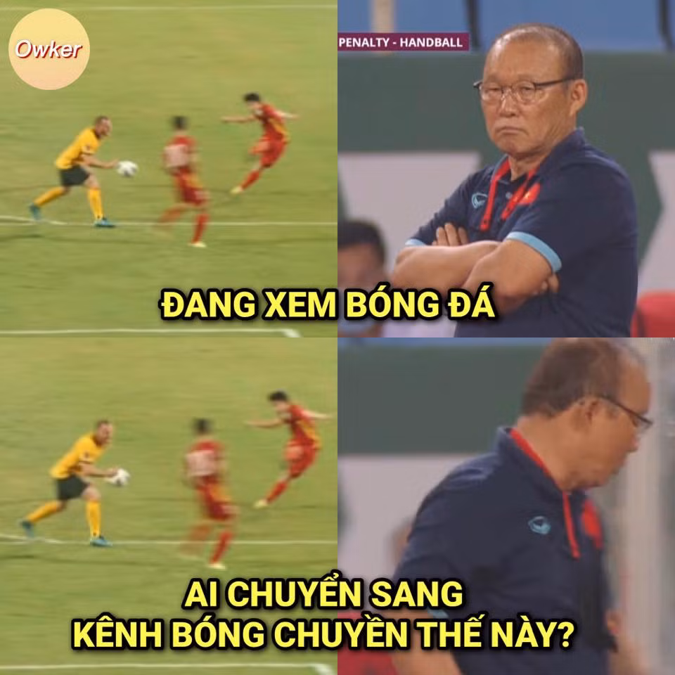 Pha để bóng chạm tay của cầu thủ Australia khiến dân mạng tưởng nhầm mình đang xem bóng chuyền.