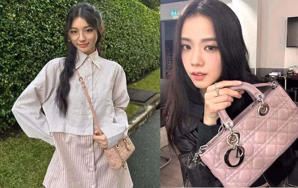 Túi Dior D-Joy size small (nhỏ) từng được nhiều thần tượng Hàn Quốc yêu thích cũng nằm trong tủ sưu tập của Bâu. Món phụ kiện giá 130 triệu đồng có thể được đeo linh hoạt nhiều kiểu nhờ phần dây xích ngắn hơn và dây da dài để mang chéo.