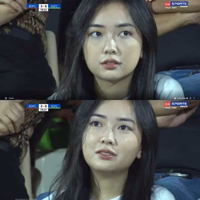 Dưới ống kính của cameraman nhà đài, gương mặt của vợ Hà Đức Chinh vẫn toả sáng nổi bật