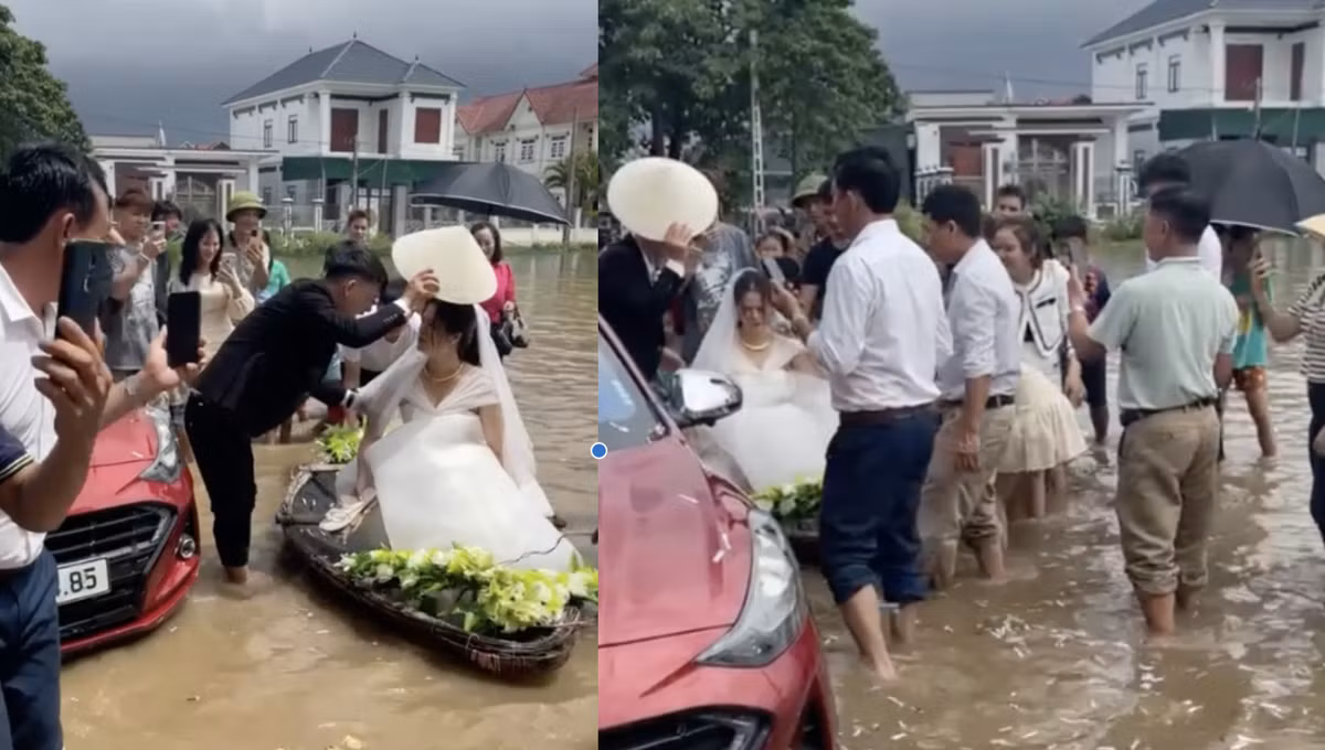 Ngày nay, ô tô là lựa chọn hàng đầu cho việc rước dâu. Thế nhưng những đám cưới trong cảnh ngập lụt thì phải làm sao khi mà ô tô không dùng được? Lúc này các phương tiện đường thủy chính là "cứu cánh" cho cặp vợ chồng trẻ.