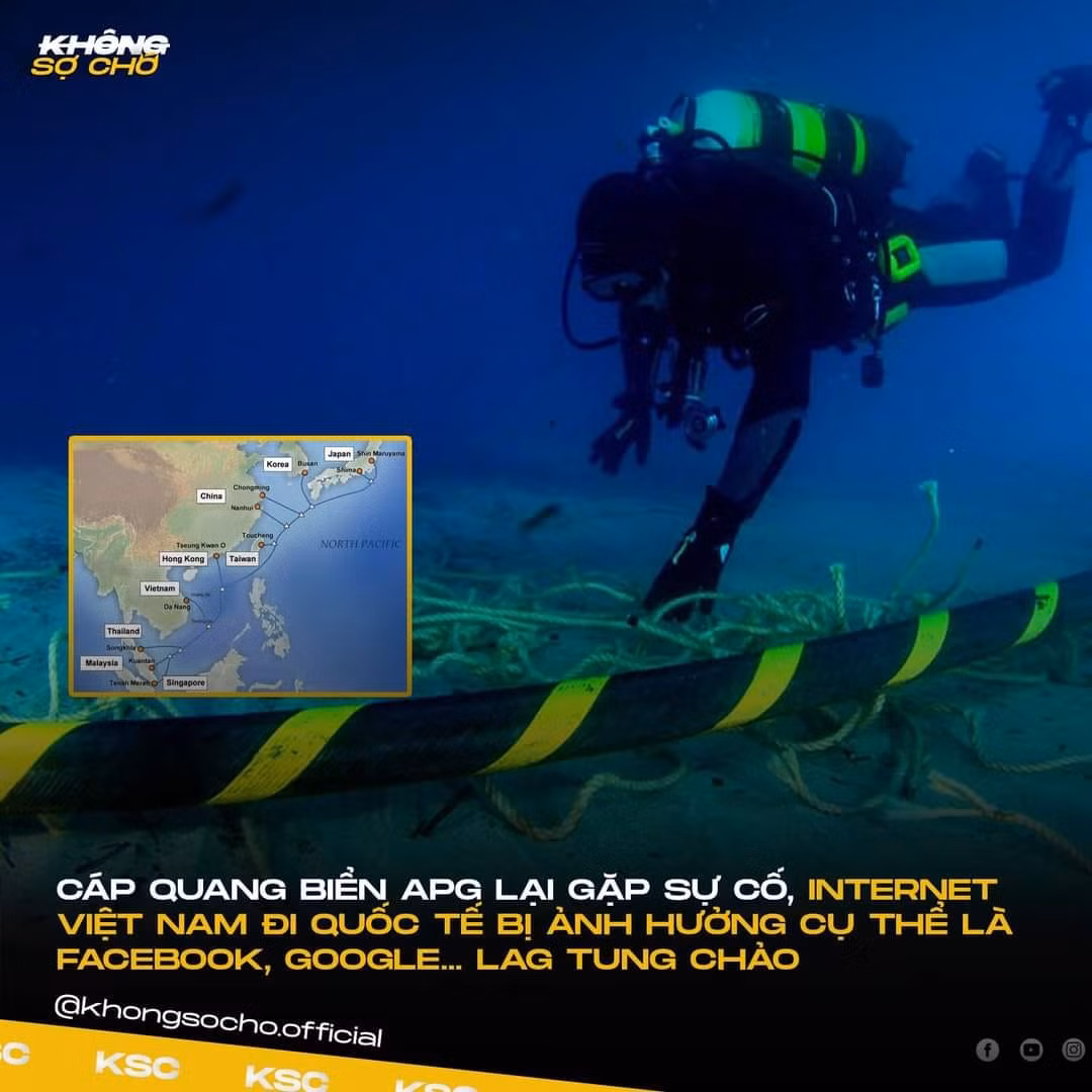 Sáng ngày 27/7, thông tin tuyến cáp quang biển APG gặp sự cố khiến internet từ Việt Nam đi quốc tế bị ảnh hưởng là chủ đề được netizen bàn tán rôm rả trên các diễn đàn. Ảnh: Page Không Sợ Chó.