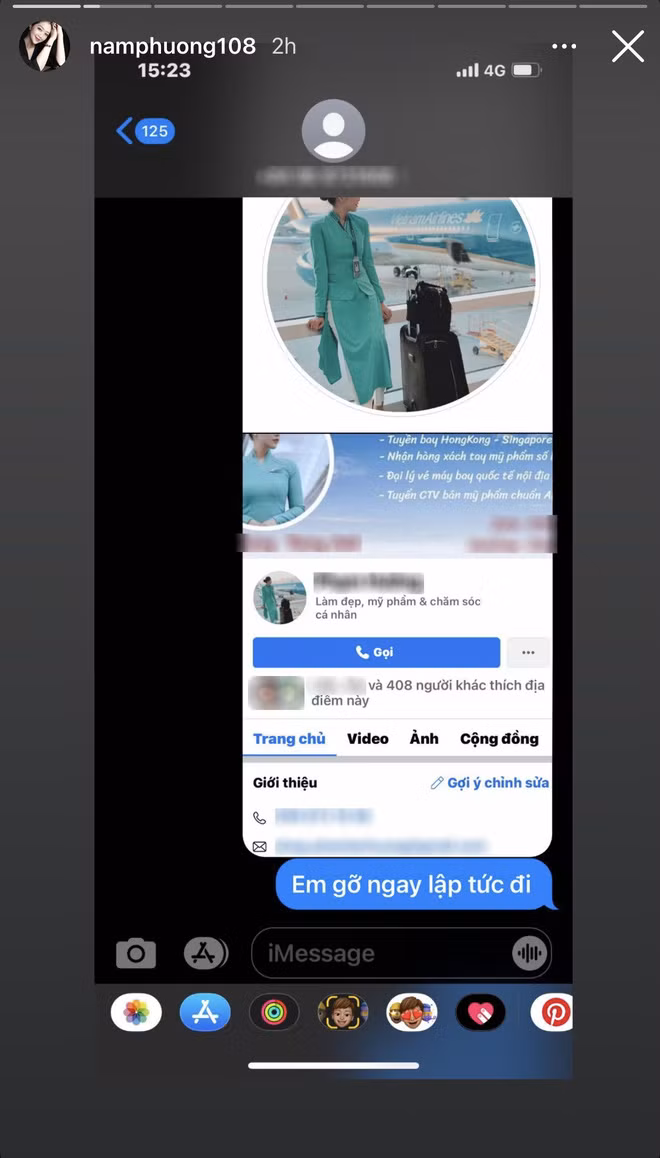 Thông qua một loạt story được Nam Phương chia sẻ, dân mạng đã hình dung được phần nào đầu đuôi câu chuyện. Theo đó, một fanpage bán hàng online tự nhận mình là tiếp viên hàng không, thường xuyên có các chuyến bay trong ngoài nước nên có khả năng lấy được mỹ phẩm xách tay bán cho khách với giá hời.