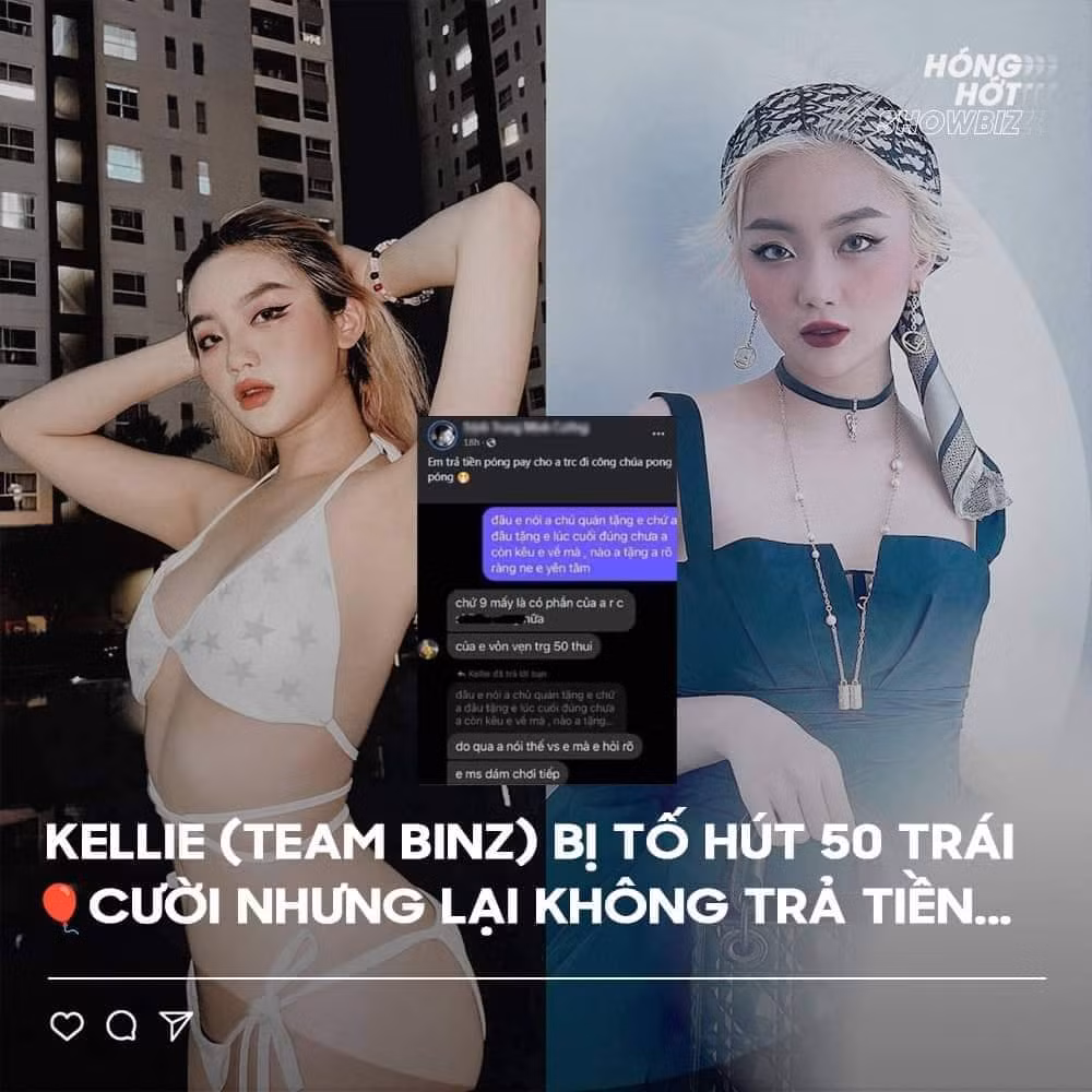 Sau đó, người bị gọi tên với phốt liên quan đến chất kích thích trên là nữ rapper của Rap Việt mùa 2 là Kellie. Cô nàng thí sinh sinh năm 2004 thuộc team Binz. Ảnh: Chụp màn hình Facebook
