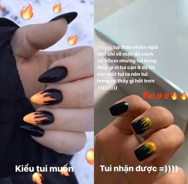 Bộ nail phiên bản ngọt lửa xịt khiến cô nàng mất uy với người yêu.
