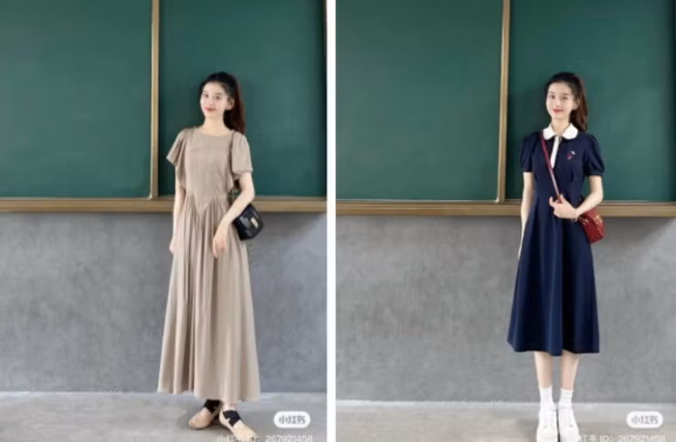 Trang phục cô giáo Đan Đan chọn cũng rất đa dạng, có quần áo bình thường, có váy vóc, có cổ phục cách tân...