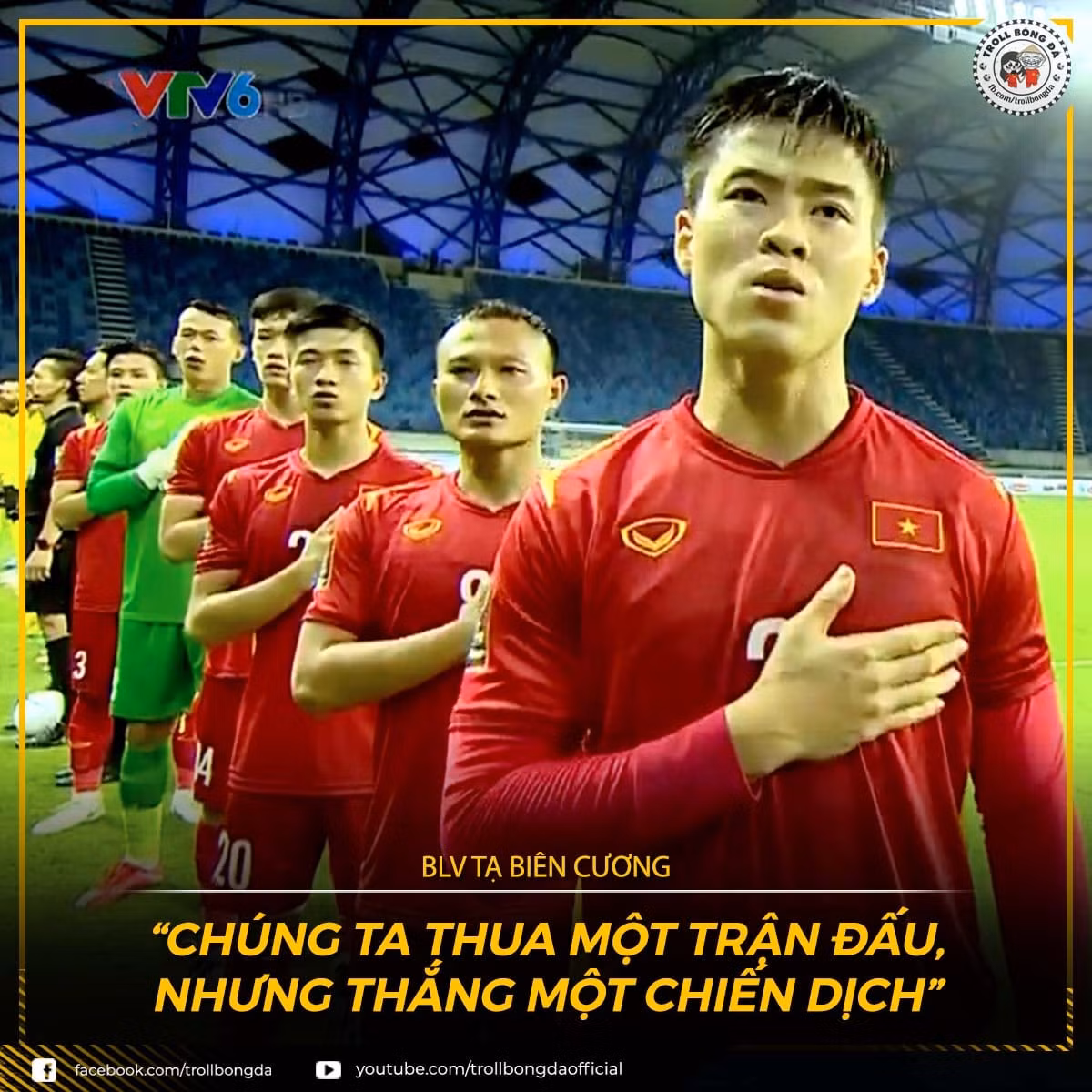 Sau trận thua trước UAE, câu nói của BLV Tạ Biên Cương với nội dung "chúng ta thua một trận đấu, nhưng thắng một chiến dịch" đã trở thành tâm điểm và được dân mạng truyền tay nhau.