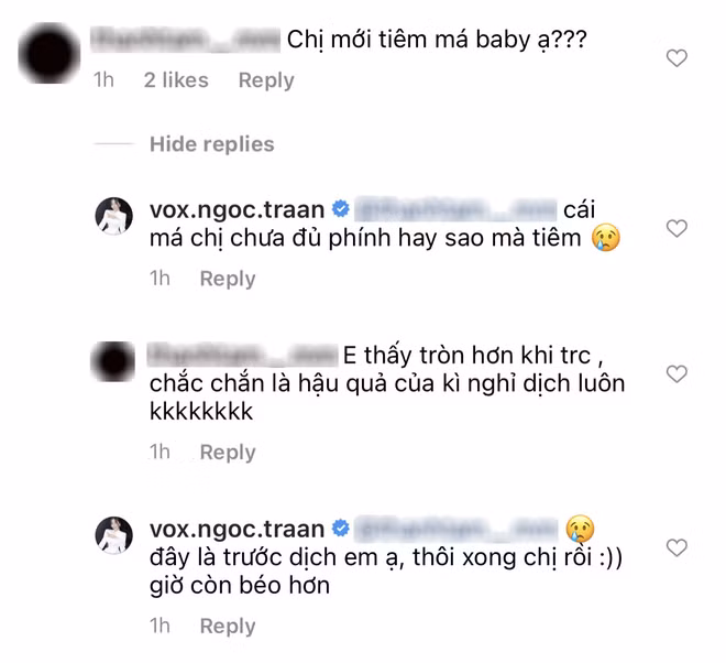 Bên cạnh loạt comment khen nức nở nhan sắc và vóc dáng miễn chê của Võ Ngọc Trân, một số netizen còn tỏ ra hơi thắc mắc vì gương mặt có phần khác lạ của cô.