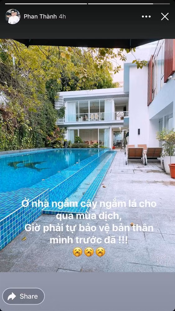 Cũng từ đây, dân mạng lại có dịp chiêm ngưỡng góc căn biệt thự với view hồ bơi quen thuộc trong nhà vợ chồng đại gia Phan Thành.