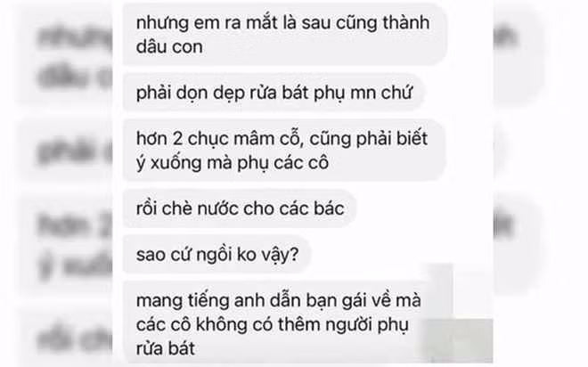 Hình ảnh loạt tin nhắn được chia sẻ cho thấy, chàng trai không hài lòng về bạn gái mình sau lần đưa cô về ra mắt gia đình.