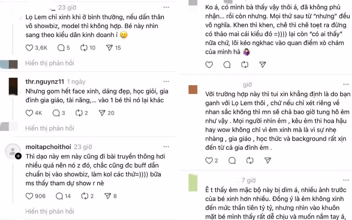 Ở dưới phần bình luận, cư dân mạng đã chia ra hai luồng ý kiến trái chiều. Bên còn lại cho rằng Lọ Lem vẫn xinh đẹp, rạng ngời trong lần đầu sải bước trên sàn runway.