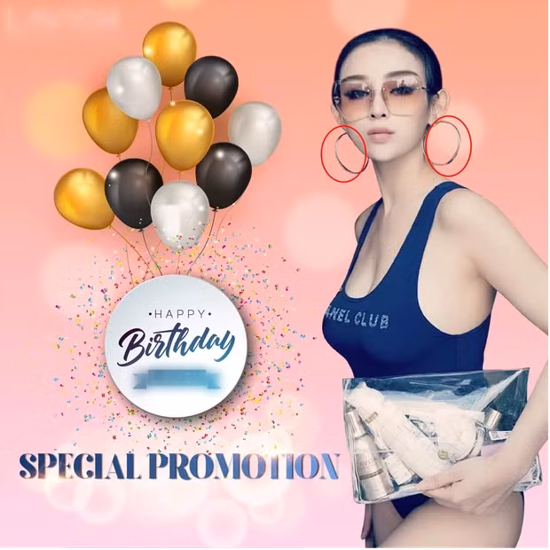Cụ thể trong bức ảnh đăng tải cách đây chưa lâu, đôi bông tai của cựu hot girl Huyền Baby bị méo được cho là do tác động từ app chỉnh hình.