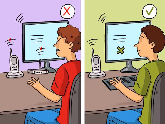Thiết bị theo dõi trẻ. Những thiết bị này cũng tạo ra băng tần 2,4 GHz tương tự Wi-Fi, nên có thể gây can nhiễu sóng mạng. Tuy thiết bị theo dõi trẻ cần kết nối Wi-Fi để hoạt động, bạn cũng không nên đặt chúng ở quá gần router.