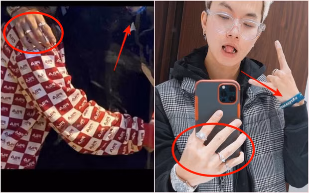 Cụ thể, trong bức ảnh được Huỳnh Anh đăng tải với trai lạ giấu mặt, dân tình phát hiện ra quá nhiều điểm tiêm đồng trên các phụ kiện giống với rapper R.Tee.