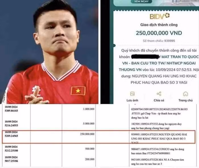 Với lần chuyển tiền này, đồng nghĩa với việc vợ chồng Quang Hải đã quyên góp tổng cộng 500 triệu đồng cho bà con vùng lũ.