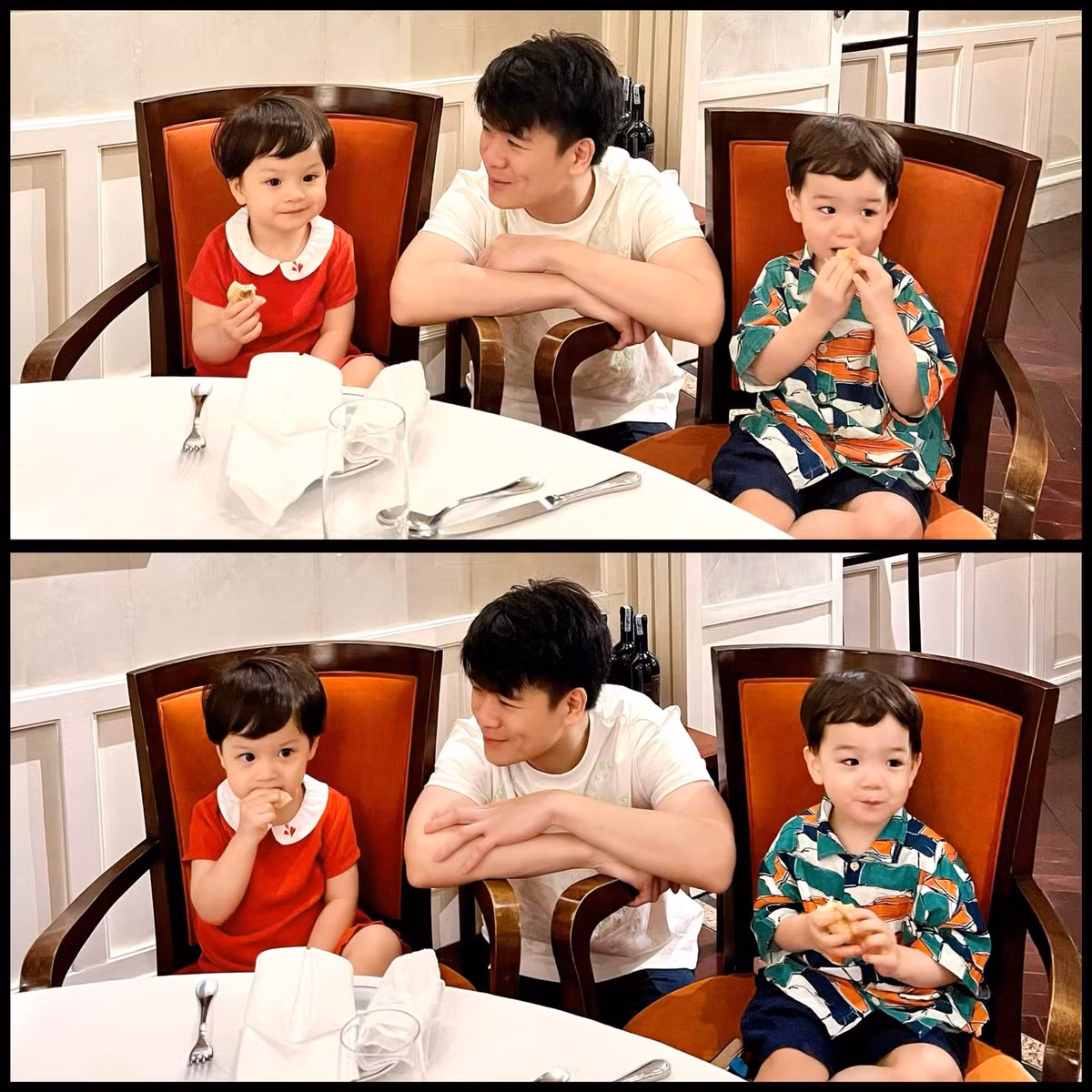 Vốn là ông bố "nghiện" con nên ngoài cập nhật về bản thân, con trai bầu Hiển cũng thường xuyên cho cặp nhóc tì lên sóng.