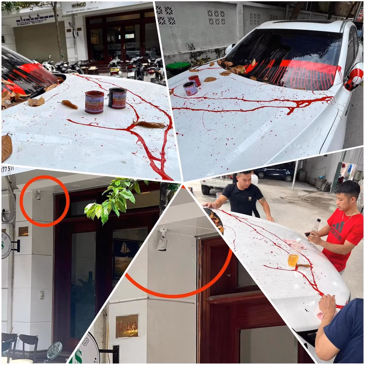 Hình ảnh ghi lại, trên mui xe là 2 lọ sơn. Phía kính xe, mui xe và gương loang lổ rất nhiều vết sơn. Nhìn ảnh, ai cũng xót xa thay cho chủ xế hộp.