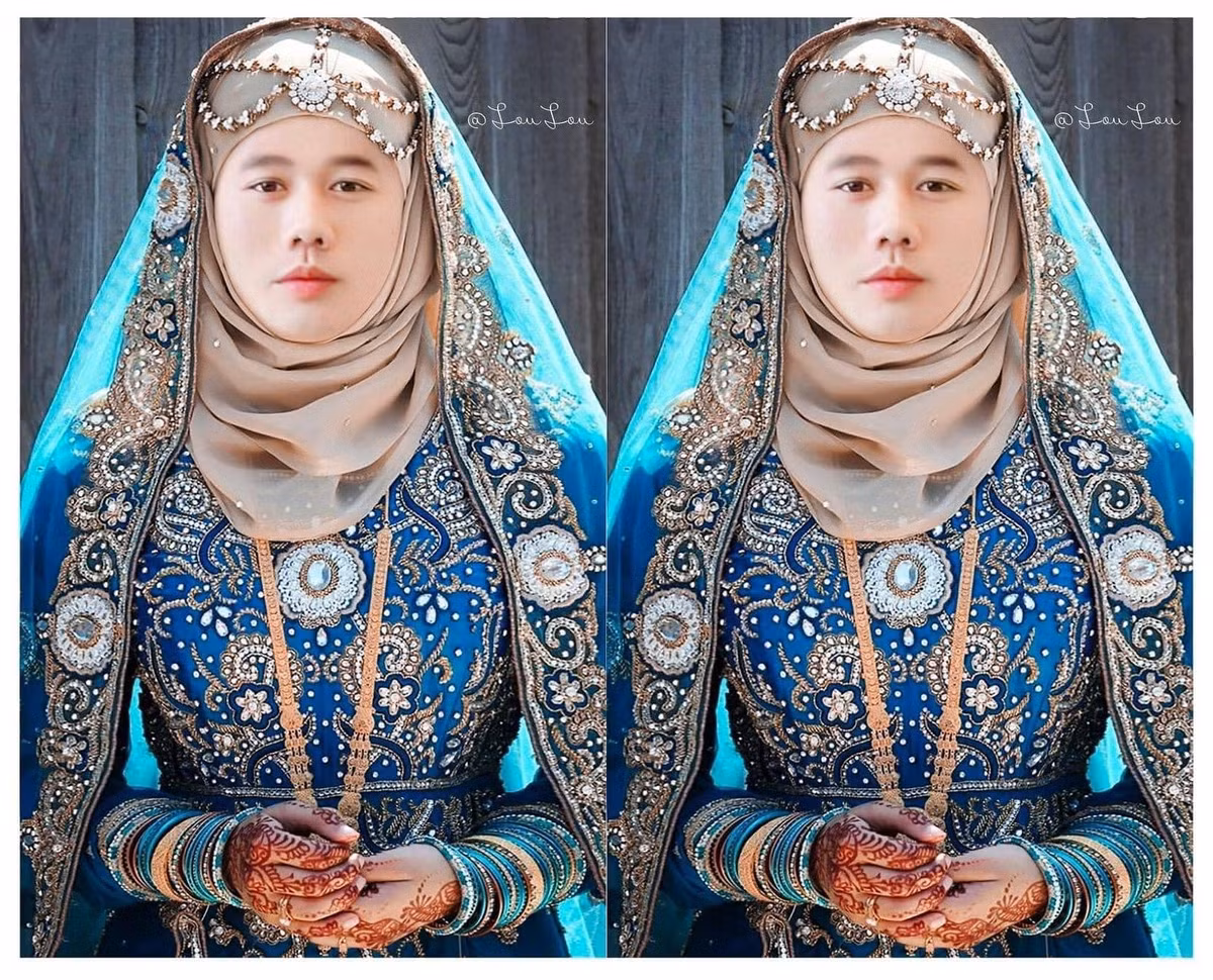 Khác với những đồng đội tại đội tuyển Việt Nam được diện áo Kandura, Minh Vương lại được hóa thân thành một cô gái của các Tiểu vương quốc Ả Rập thống nhất.