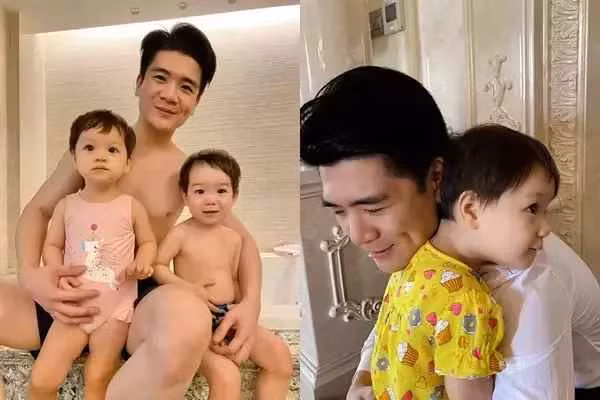 Ba dạy em nói lời hay lẽ phải, ba dạy em biết yêu thương, dạy em biết trân trọng những gì nhỏ bé nhất! Chị Thỏ luôn nói: 'Con là con gái của ba Vinh' và điều đó là cả thế giới của ba rồi. Em Gấu luôn nói: 'Con yêu ba Vinh' và điều đó làm tan chảy cả trái tim ba rồi. Ba yêu 2 chị em nhiều lắm. Ba sẽ luôn làm mọi điều tốt nhất cho các con. Yêu em". Con trai bầu Hiển viết thêm.