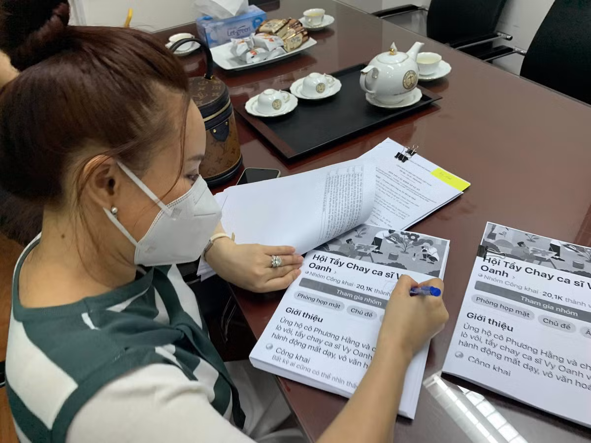 Ca sĩ Vy Oanh cho rằng hành vi của bà Nguyễn Phương Hằng cùng những người giúp sức đã có dấu hiệu xâm phạm vào các tội “Làm nhục người khác”, “Vu khống” và “Tội lợi dụng các quyền tự do dân chủ xâm phạm lợi ích nhà nước, quyền lợi ích hợp pháp của tổ chức, cá nhân”, nên ca sĩ Vy Oanh gửi đơn đề nghị Công an TPHCM xác minh, khởi tố vụ án và khởi tố bị can.