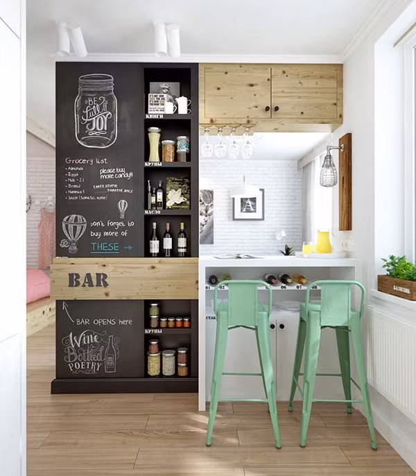 Dù diện tích nhỏ nhưng vẫn có thể thiết kế thêm quầy bar.