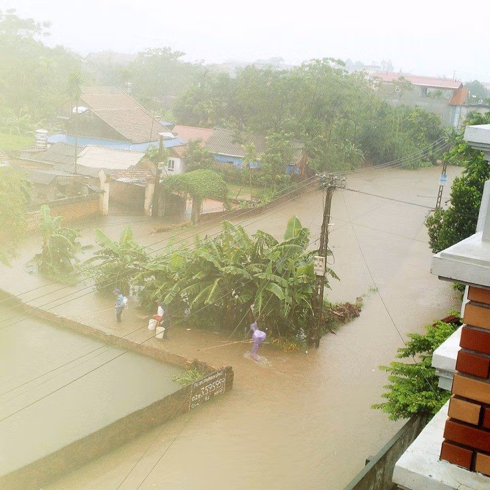Nhiều ô tô cố “vượt lũ” đã bị mắc kẹt giữa biển nước. Người dân xung quanh tranh thủ mở dịch vụ kéo xe với giá 500 nghìn đồng/xe.