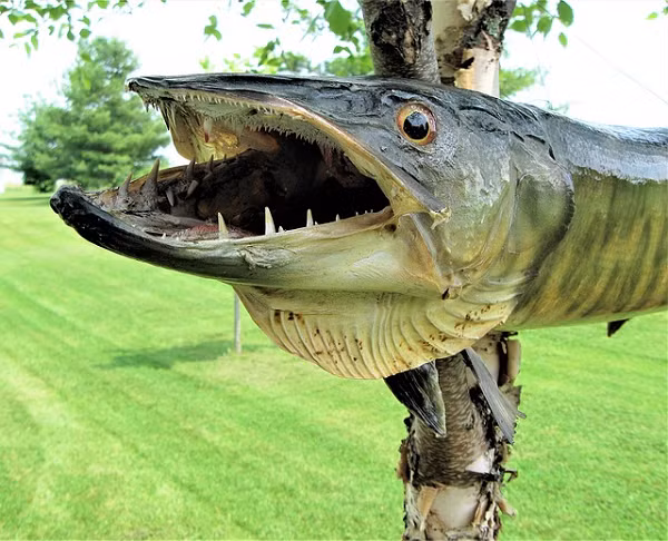 Cá Muskellunge (Cá chó) có một thân hình thon dài và bộ hàm lớn với những chiếc răng nanh lớn cùng hàng trăm răng nhỏ sắc như dao cạo, có thể gây ra những vết thương cực kỳ nghiêm trọng cho con mồi.