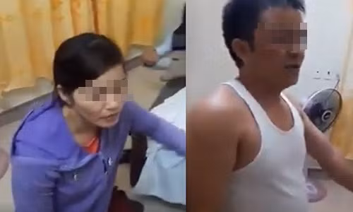 Hình ảnh ông Q. bị bắt quả tang vào nhà nghỉ cùng vợ người khác. Ảnh cắt từ clip.