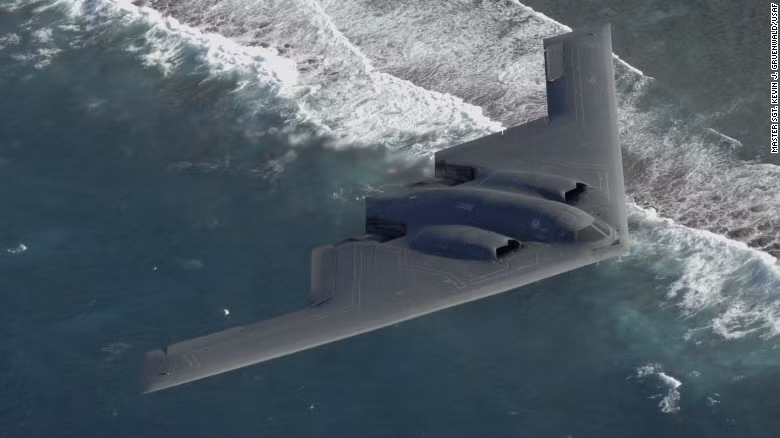 B-2 Spirit, máy bay ném bom chiến lược bốn động cơ có khả năng bay tối đa khoảng 9000 km trong mỗi lần nạp nhiên liệu, chuyên được sử dụng để mang theo các loại bom hạt nhân, vũ khí nguyên tử, gia nhập Không quân Mỹ từ năm 1997. Nguồn ảnh: CNN.