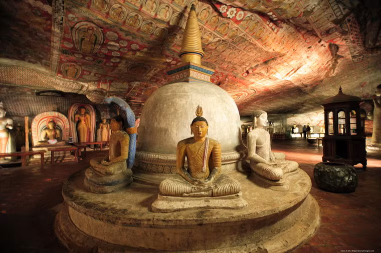 Theo thống kê, trong các hang động của đền Vàng Dambulla có tổng công 153 bức tượng Phật, 3 bức tượng của vị vua Sri Lanka và 4 bức tượng của các vị thần và nữ thần.