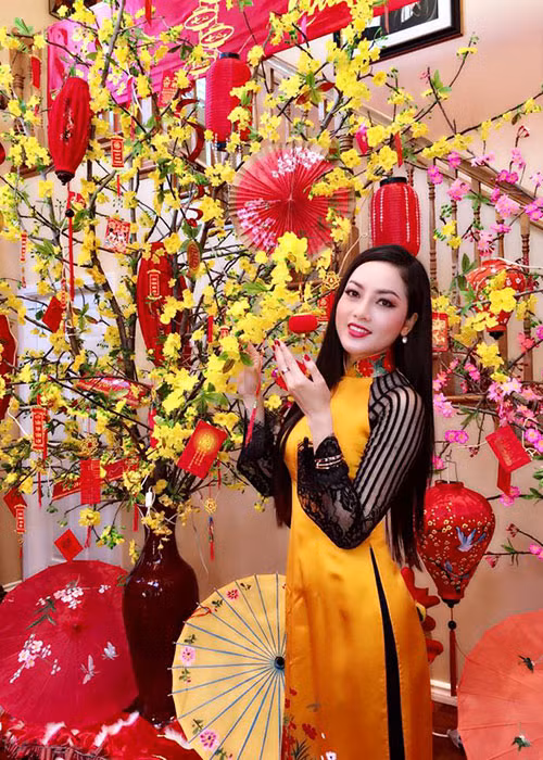 Hình ảnh Huỳnh Tiên đẹp dịu dàng trong tà áo dài.
