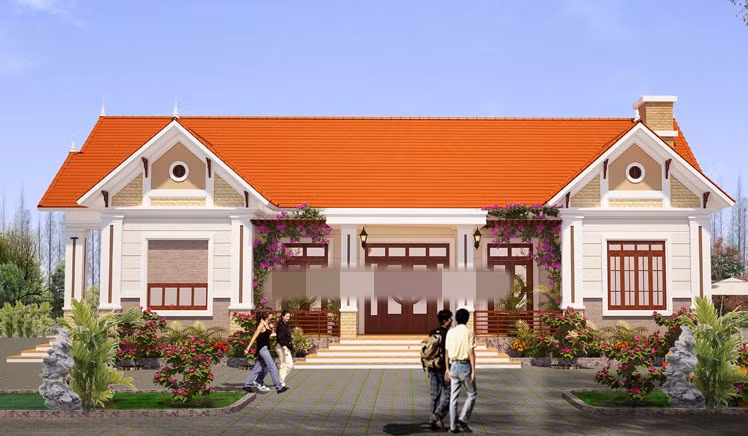 Nhà 1 tầng mái thái lấy ý tưởng từ mẫu nhà cấp 4 mái ngói truyền thống 5 gian được lựa chọn nhiều trong năm qua có thể sẽ tiếp tục lên ngôi trong năm 2019. Ảnh: Kientrucmovie.