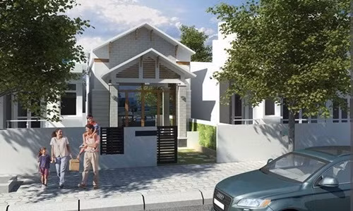 Ngôi nhà xây trên lô đất có kích thước 5x14m, gồm 1 trệt 1 gác lửng, 2 phòng ngủ, khu vực sảnh để xe, phòng khách, bàn ăn...Ảnh: Xaydungthanhnien.