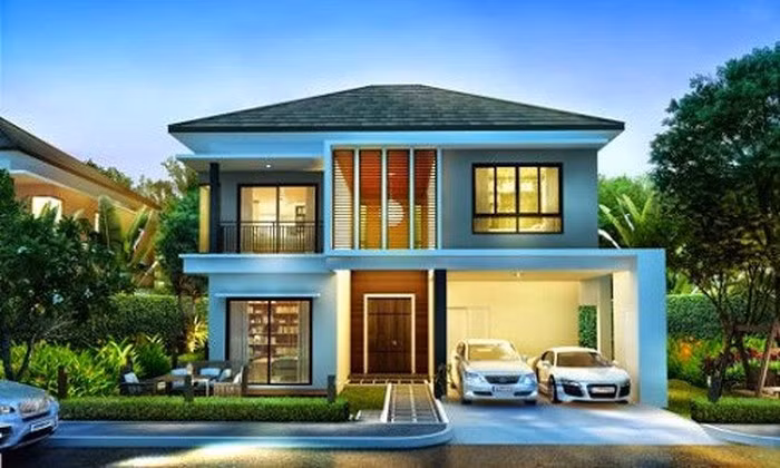 Nhà vườn 2 tầng thiết kế hiện đại, sử dụng màu sắc sang trọng nổi bật trẻ trung. Ảnh: Nhabinhduong.