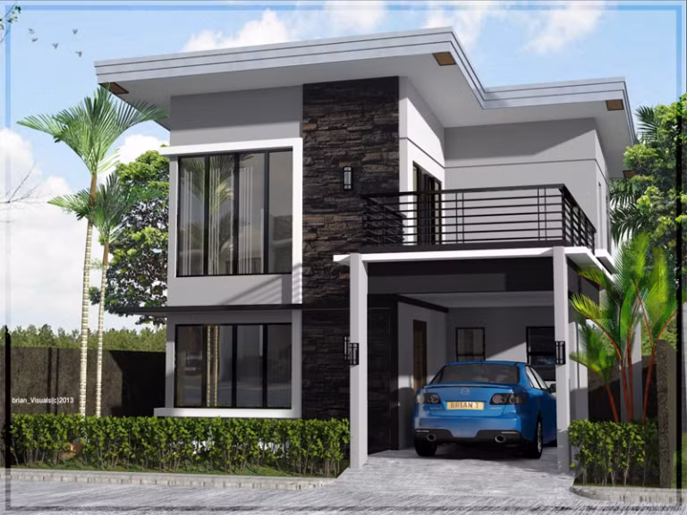 Thiết kế nhà 2 tầng đơn giản. Màu trầm giúp ngôi nhà thoát ra khỏi sự nặng nề của bê tông, cốt thép. Ảnh: Xaynhasaigon.