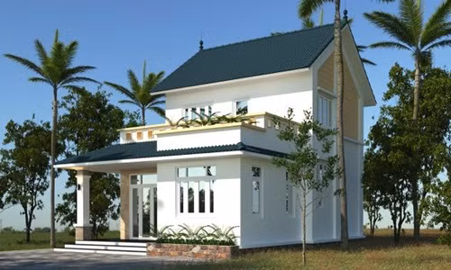  Mẫu nhà vuông 2 tầng xây trên mảnh đất 10x20m, sử dụng tông màu trắng thuần khiết, cách trang trí hài hòa nhẹ nhàng. Ảnh: Thietkethicongnhadep.