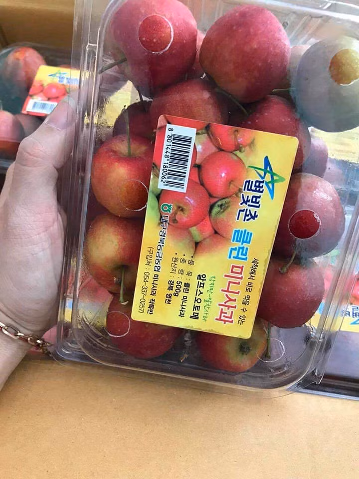 Táo được đóng thành hộp 500g (khoảng 12 - 18 quả). Ảnh: FB Trần Quyên.