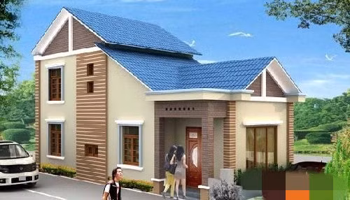 Nhà cấp 4 mái thái cách điệu với tôn lợp mái màu sóng, ngói màu xanh lam tạo vẻ đẹp mới lạ. Ảnh: Maunhadepmoi.