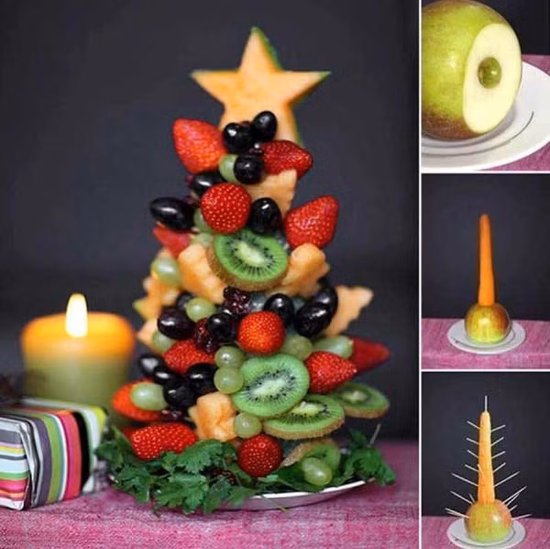 Cây thông Noel được kết thành từ nhiều loại hoa quả.