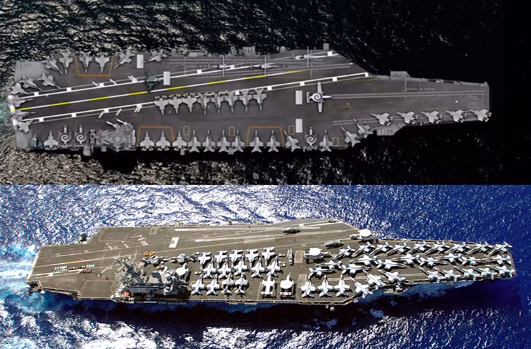 So với các tàu sân bay lớp Nimitz, USS Gerald R. Ford có thiết kế tháp chỉ huy gọn hơn và được lui về phía sau đuôi tàu, cho phép boong tàu triển khai thêm nhiều máy bay hơn và không gian hoạt động trên boong cũng rộng hơn.