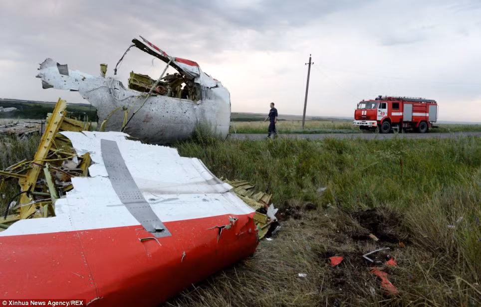 Xác máy bay MH17 ở hiện trường.