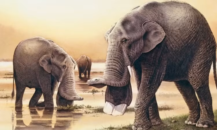 Platybelodon sống trong thế Trung Tân. Chúng nhỏ hơn một chút so với voi hiện đại, dài khoảng 3m và nặng 2-3 tấn. Hóa thạch Platybelodon thường được tìm thấy gần những nơi có thể từng là nước nên ban đầu, người ta cho rằng chúng sử dụng những chiếc ngà dẹt phía dưới kết hợp với vòi để “múc” các loài sinh vật thủy sinh.