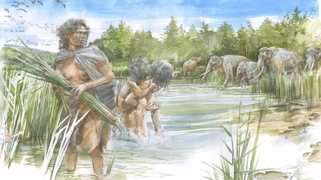 300.000 năm về trước, trong một khu rừng thưa ngày nay là trung tâm châu Âu, từng đàn thú tiền sử tụ tập để uống nước trên bờ hồ cổ đại. Giờ đây, các nhà nghiên cứu đã xác nhận rằng những người họ hàng đầu tiên của loài người và con cái của họ đã kiếm ăn và tắm rửa cùng ở đó.