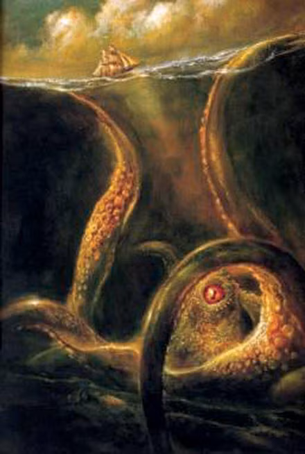  Kraken có lẽ là con quái vật lớn nhất trong lịch sử tưởng tượng của con người. Có nguồn gốc từ Bắc Âu, Kraken hiện lên như một hung thần tàn bạo, khuấy đảo các vùng biển từ Na Uy, Iceland, đến tận đảo Greenland xa xôi.